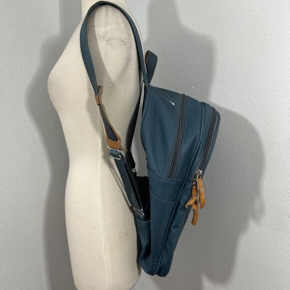 Jon Hart Design Backpack Adults Blue Coated Canvas Leather Trim - Picture 4 of 16